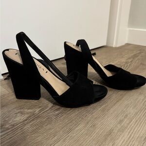 Via Spiga black suede wrap block heels